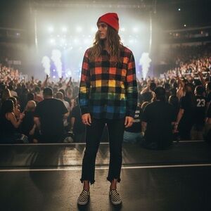 Upcycled H&M Flannel Buffalo Plaid hand dyed colorful size medium